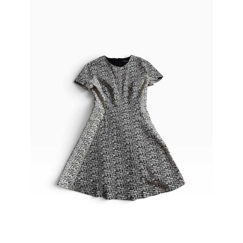 Banana Republic Dress 2 Black White Textured Dot Fit Flare Short Sleeve